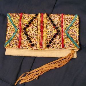 Boho colorful clutch bag with fringe
